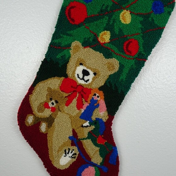 💰3/$25  Bears Christmas Stocking Holidays Decor Bear with Bow Green Red   18" - Picture 3 of 7